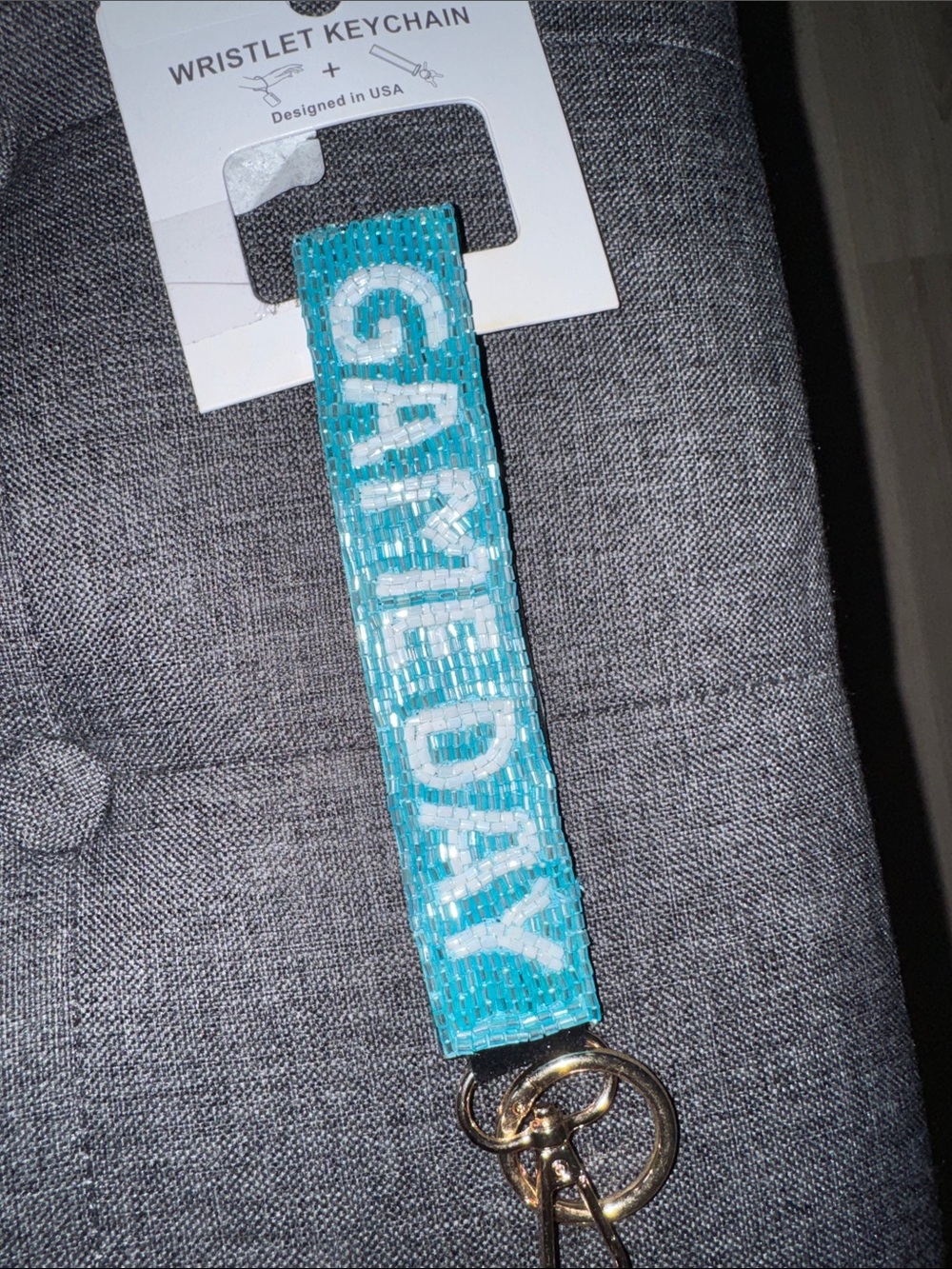 Palmetto Moon Teal and White Sparkle Wristlet Keychain GAME DAY!